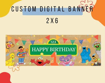 Custom Elmo Birthday Banner | Sesame Street Party Backdrop (Digital Download)