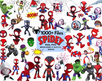 Spiderman PNG, SVG Bundle: Superhero clipart images with Digital Paper and Alphabet / Digital Download