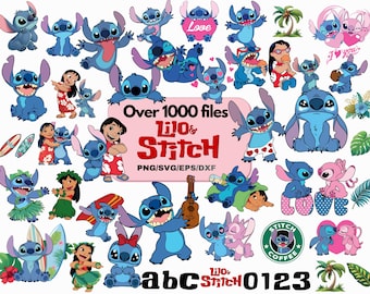 Lilo and Stitch PNG SVG Bundle with Font Alphabet / Angel, Watercolor Clipart, Hand drawn Stitch Art (Digital Download)