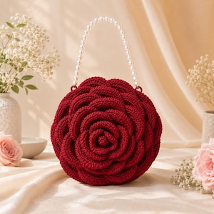 Rose Crochet Bag Pattern PDF, Floral Purse Crochet Pattern, Flower Handbag Tutorial, Pearl Handle Bag, Beginner Friendly DIY