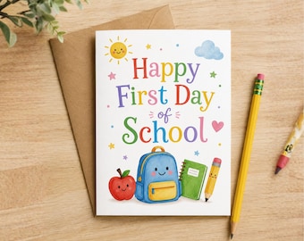 First Day of School Printable Card for Kids, Instant Download Greeting, Back to School
