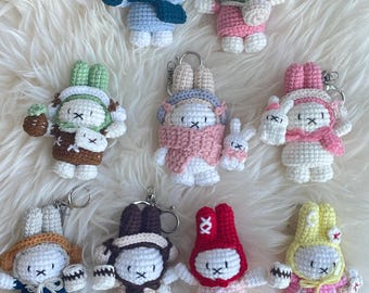 Crochet Miffy Bunny Keychain, Kawaii Rabbit Bag Charm, Handmade Plush Bunny Accessory, Gift for Her, Gift for Him