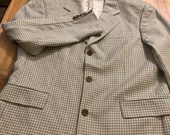 Blazer vintage Hugo Boss de mezcla de seda y lana / Chaqueta deportiva beige de cuadros pequeños para hombre / Chaqueta sastre de primera calidad de 3 botones