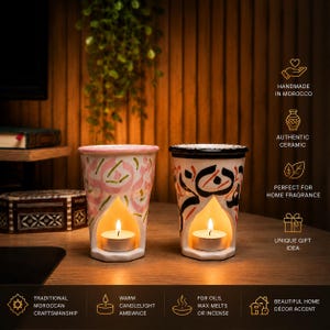 Set van 2 handgemaakte Marokkaanse keramische wierookbranders/diffusers voor etherische oliën, aromatherapie decoratie cadeau
