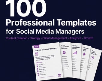 100 Professional Templates for Social Media Managers | Captions, Strategy, Client Emails | Digital Download