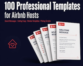 100 professionelle Vorlagen für Airbnb-Gastgeber | Gast-Nachrichten, Inserat-Dateien, Bewertungsszenarien | Digitaler Download