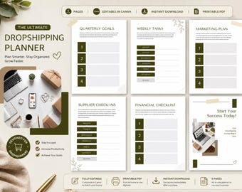 Dropshipping Planner | Ecommerce Business Planner | Shopify Planner | Product Research Tracker | Online Store Management Template