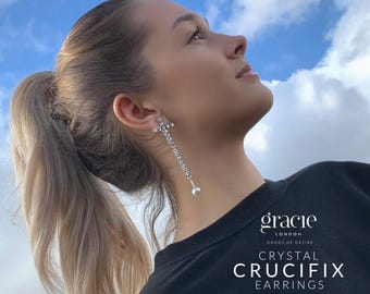 Coffret cadeau de bijoux chrétiens - Boucles d'oreilles croix en perles et strass.