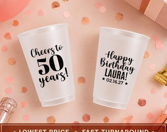 Brinde aos 50 Anos - Copos de Plástico Personalizados, Lembrancinhas de Aniversário de 50 Anos, Copos de Aniversário Personalizados, Utensílios de Bebida Reutilizáveis