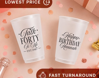 40th Birthday Cups - Custom Party Decor, 40th Birthday Favors, Personalized Celebration Drinkware, Plastic Frosted Cups