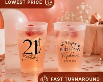 Frosted 21st Birthday Cups - Custom Party Favors, Personalized Celebration Drinkware, Birthday Decor, Plastic Drink Cups