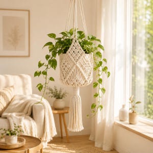 Macrame Plant Hanger, Boho Hanging Plant Holder, Cotton Rope Planter Hanger, Indoor Outdoor Plant Decor, Housewarming Gift