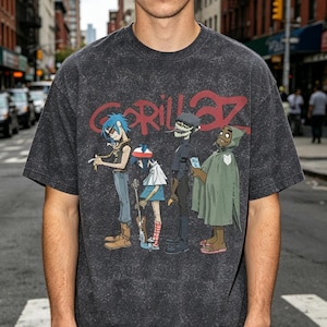 Vintage Gorillaz Band Tee, Acid Washed Oversized Graphic DTG T-Shirt