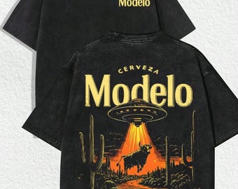 Vintage Washed Modelo Cowboy UFO Desert Graphic Tee, Retro Western Beer Shirt