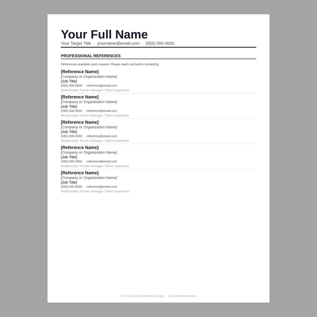 Creative Reference Pags Clean Slate Accessible Reference Page Template: Minimal Navy Design - Etsy