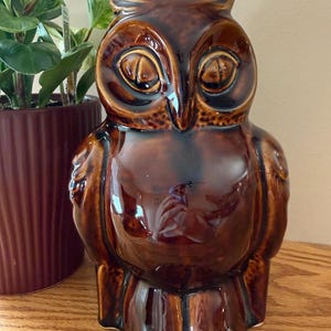 Vintage Ceramic Owl Bank Figurine.  70’s Brown Glazed by Dartmouth Pottery. MCM