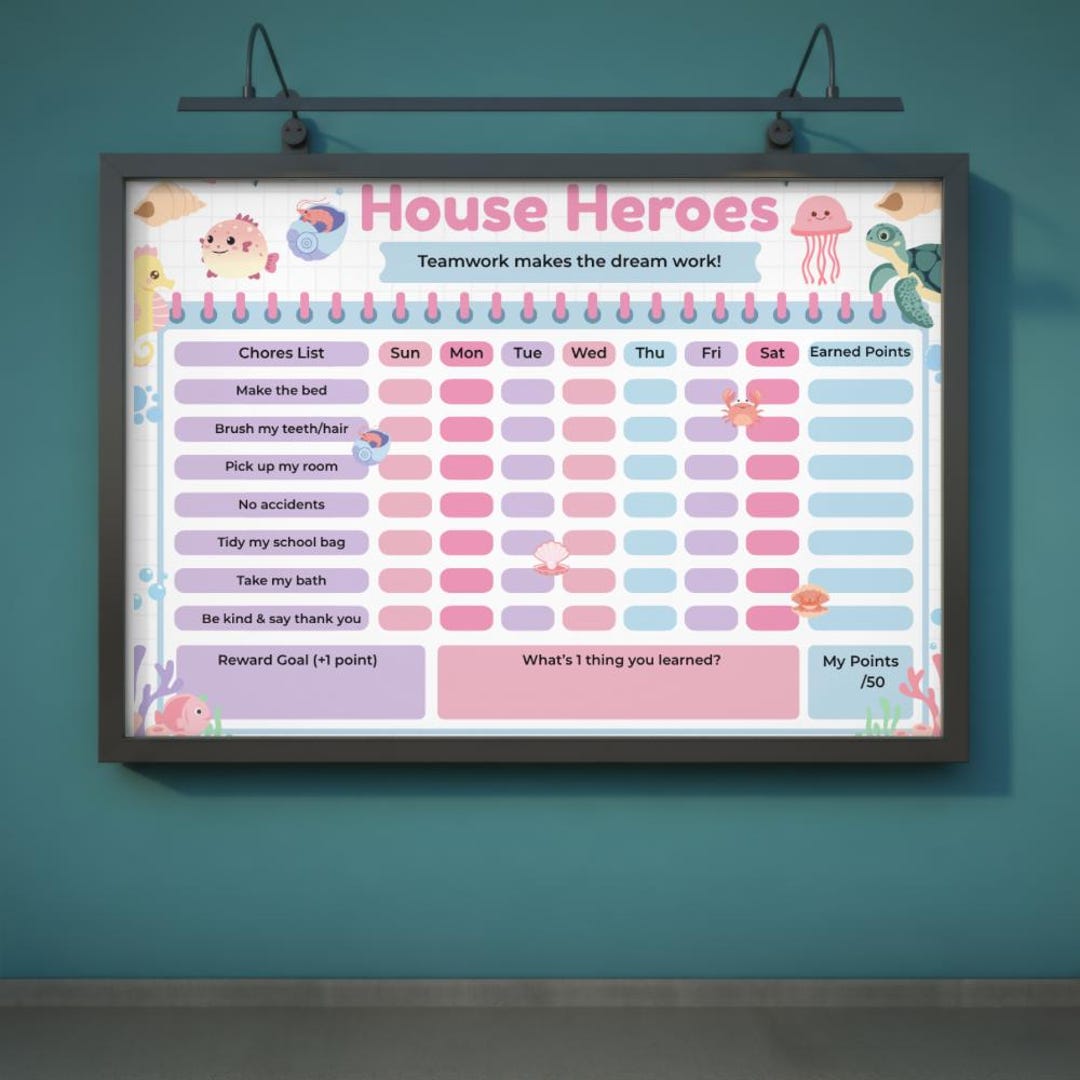 Ocean-themed Kids / Toddler Chore Chart, Weekly Behavior Tracker ...