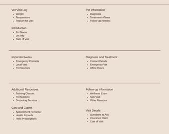 Vet Visit Log Printable | Canva Template | Pet Medical Log | Dog Vet Record | Cat Vet Appointment Tracker