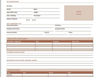 Pet Sitter Bundle Printable PDF | Pet Profile Card, Sitter Instructions, Emergency Card + Packing Checklist