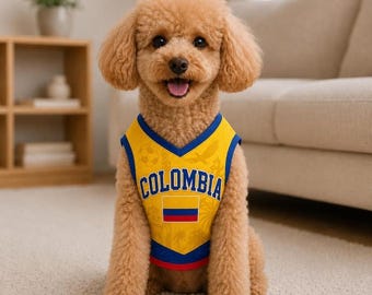 Colombia Dog Soccer Jersey | Personalized Colombia Pet Shirt | Custom Dog Football Jersey with Name & Number | Colombian Flag Puppy Outfit