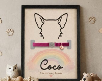 Personalized Dog Collar Display Sign | Custom Pet Memorial Photo Frame | Rainbow Bridge Remembrance Gift | Wooden Name Sign Plaque
