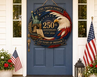 4th of July Wreath Front Door Decor, USA 250 Anniversary Door Hanger, Patriotic Wreath, Floral USA Flag Outdoor Porch Decor, July 4th