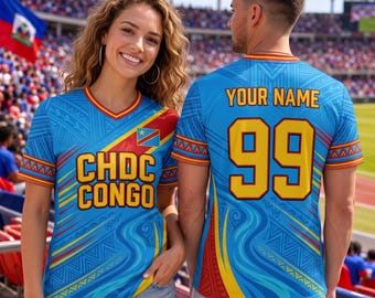 Custom DR Congo Soccer Jersey Shirt, Personalized Congo Football Fan Tee, Blue Sports Jersey Gift for Men Women