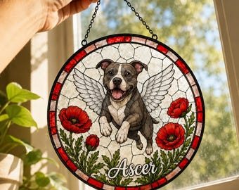 Personalized Loss Of Dog Sympathy Gift, Custom Pet Stained Glass Suncatcher Portrait From Photo, Pet Memorial Gift for her, Pet Loss Gift