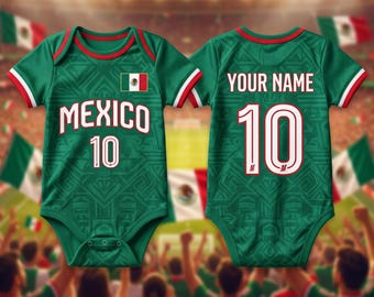 Personalized Mexico Baby Bodysuit, Custom Soccer Baby Outfit, Mexico Infant Jersey, Baby Shower Gift