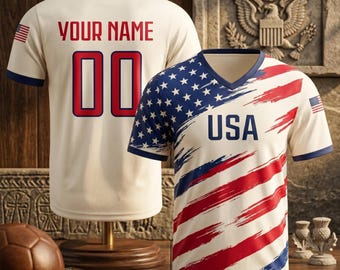 Custom USA Soccer Jersey, Personalized USA Football Shirt, Stars and Stripes Football Tee with Custom Name &Number, American Sports Fan Gift