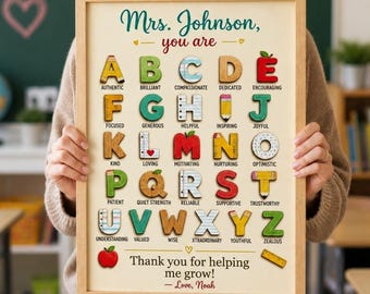 Personalized Teacher Appreciation Alphabet Sign, Custom Thank You For Helping Me Grow, Preschool Teacher Thank You Gift, Back to School