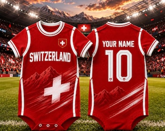Body de bebé de fútbol de Suiza personalizado, body de fútbol suizo a medida, pelele de bebé con camiseta de Suiza, regalo para aficionados al fútbol