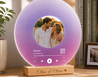 Personalized Song Acrylic Plaque Lamp, Custom Photo Music Night Light, Song QR Code Display, Anniversary Gift For Couple, Romantic LED Decor