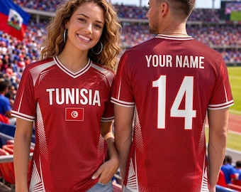 Custom Tunisia Soccer Jersey Shirt, Personalized Tunisia Football Fan Tee, Red Sports Jersey Gift for Men Women