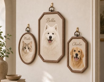 Custom Pet Portrait Embroidery Hoop, Personalized Dog Photo Wall Art, Custom Pet Memorial Decor, Embroidered Pet Keepsake, Handmade Pet Gift