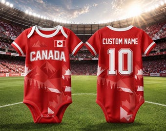 Personalized Canada Baby Bodysuit, Custom Name Number Infant Outfit, Canada Red Baby Jersey, Baby Shower Gift