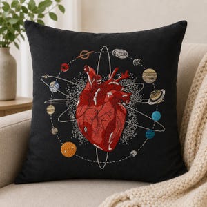 Heart with Planets Embroidery Design Anatomical Heart Space Galaxy Embroidery Cosmic Solar System Embroidery for Jackets Shirts Decor