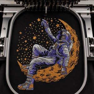Astronaut Embroidery Design Moon Astronaut Space Embroidery Art Cosmic Galaxy Embroidery Sci Fi Universe Artwork for Jackets Shirts Decor