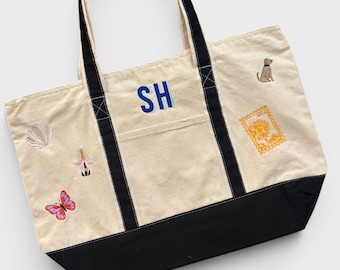Custom Embroidered Medium Canvas Tote Bag | Personalized Boat Tote | Monogram Tote | Custom Name Bag | Teacher, Beach & Everyday Gift