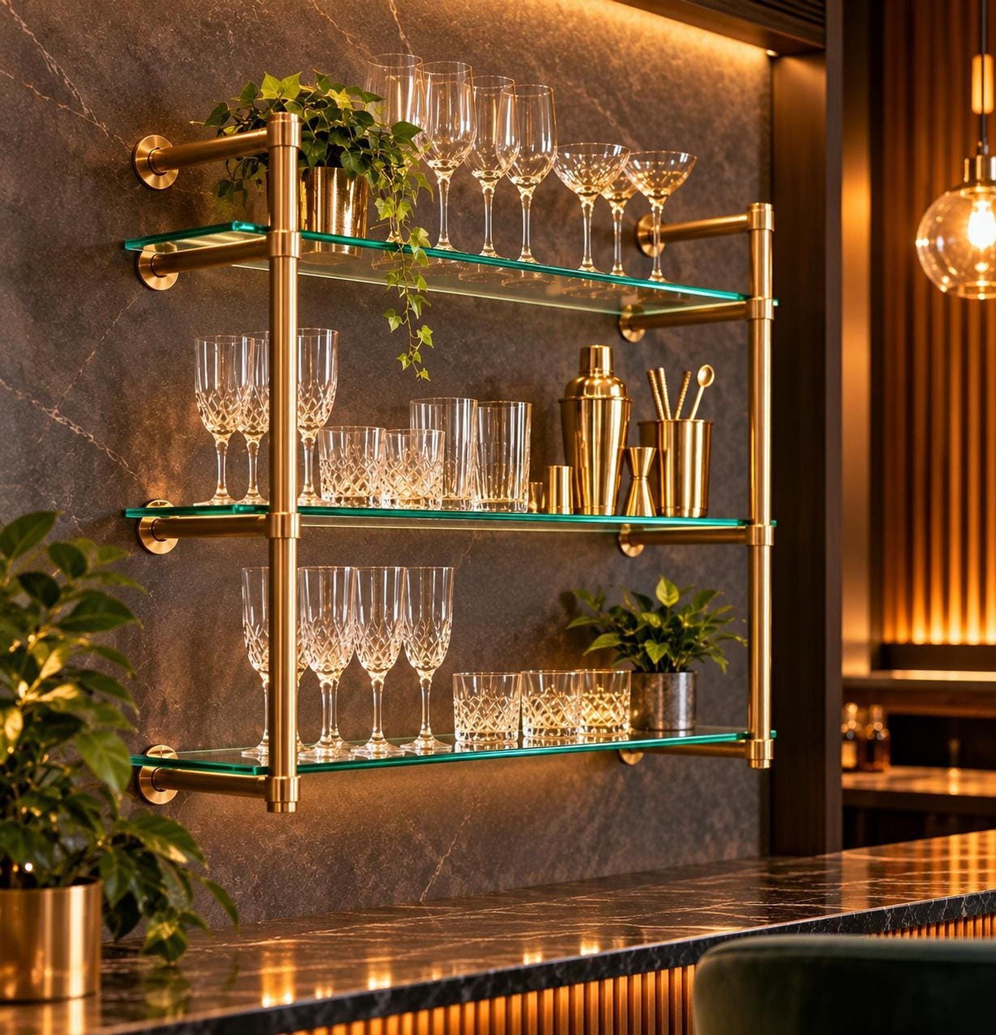 ヴィンテージ glass shelf Vintage Brass Glass Shelves Display - Etsy