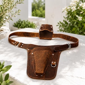 Genuine Leather Tool Belt Pouch – Adjustable Work Waist Belt, Multiple Pockets