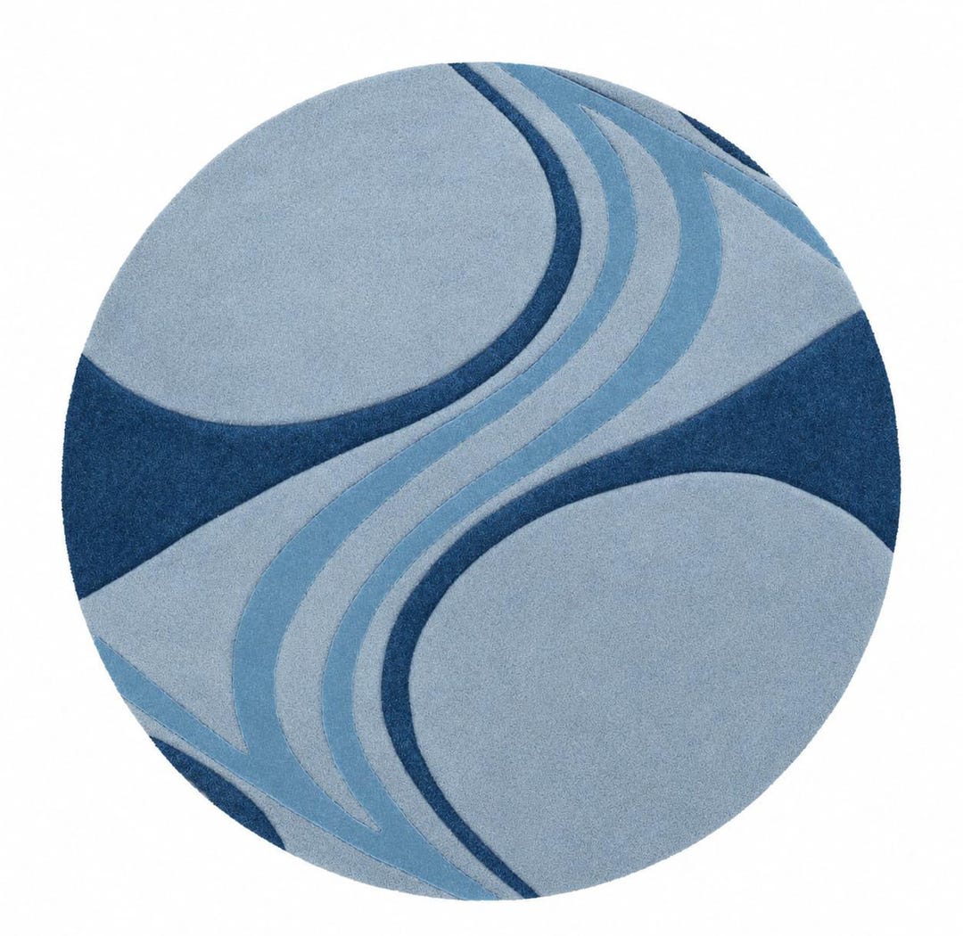 Round Blue Abstract Hand Tufted Rug | Modern Wave Pattern Area Rug ...