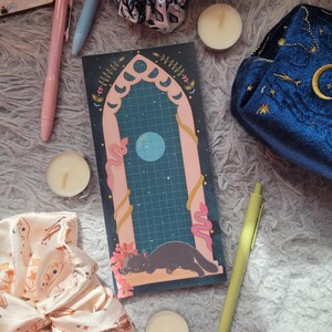 Celestial Cat Memo Pad, Fantasy Gothic Window Notepad, Witchy Stationery, Reading Journal Writing Pad