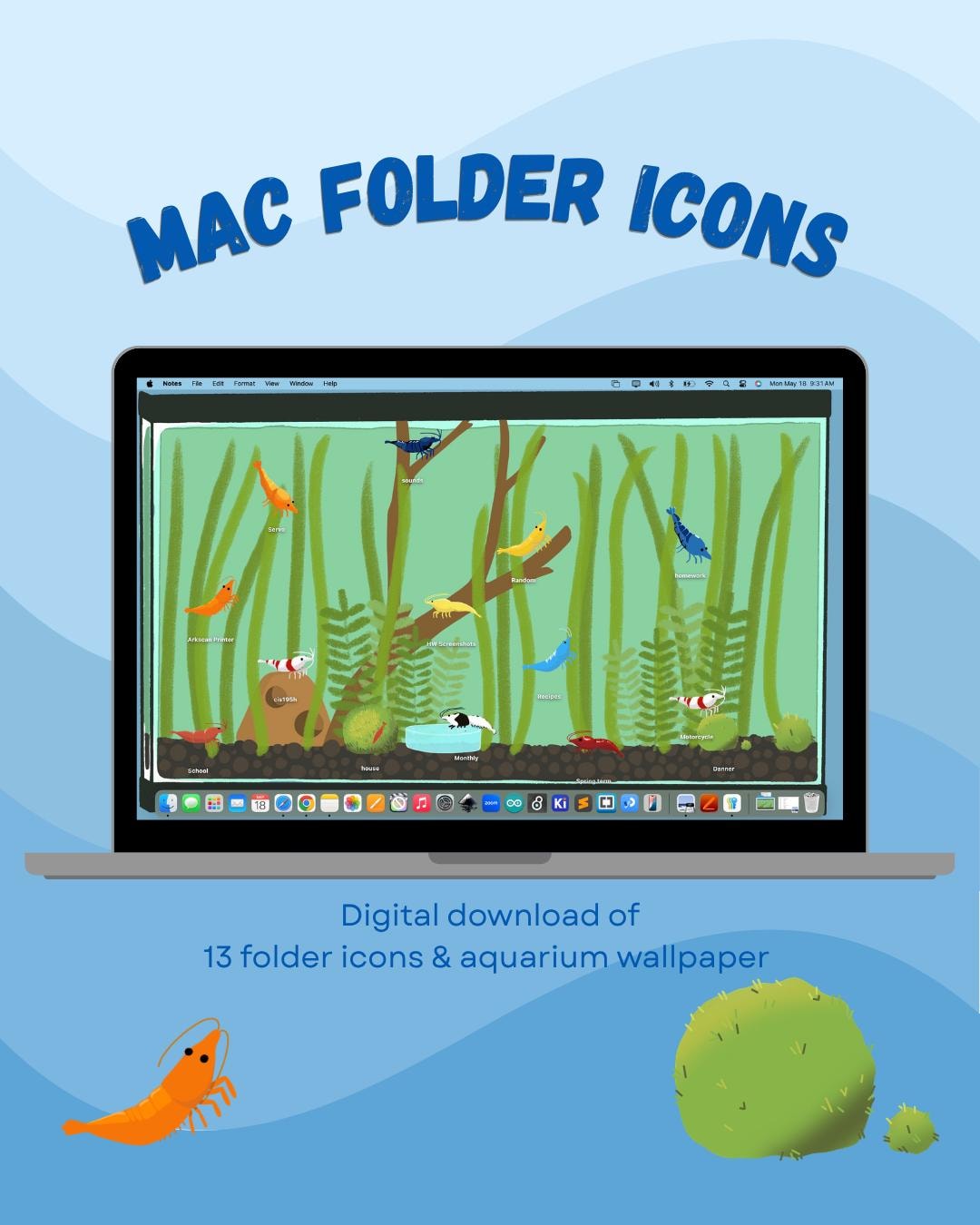 13 Mac Folder Nano Shrimp Icons, 1 Computer Wallpaper, Laptop Aquarium ...