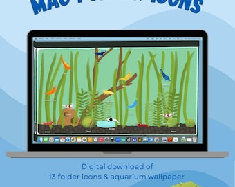 13 Mac Folder Nano Shrimp Icons, 1 Computer Wallpaper, LapTop Aquarium, Digital Download