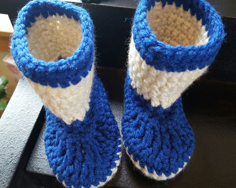 Crocheted Baby Booties Baby Boots Baby Slippers Boy Blue & off White ...