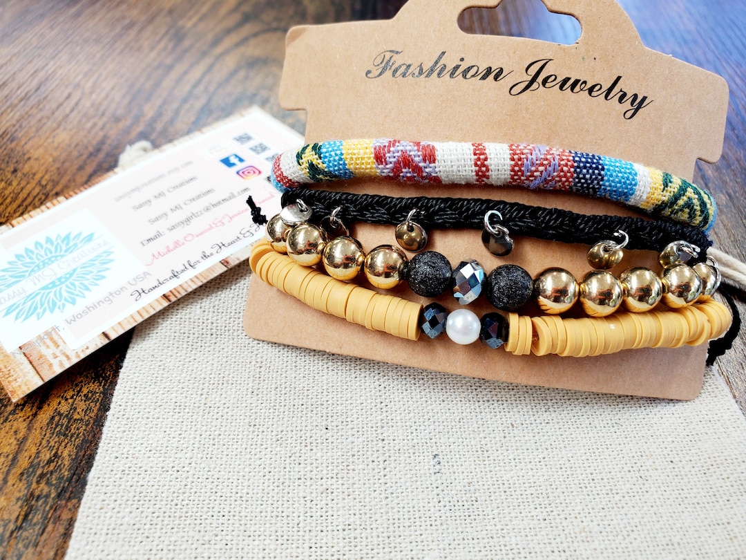 Bracelet Stack Sassy Stack Beaded Bracelet Bracelet Stretch Heishi Adjustable Braided Bracelet