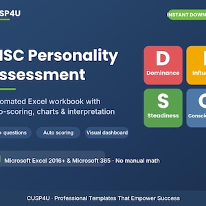 DISC Personality Assessment Excel | Automated Scoring, Charts (Digital Download)