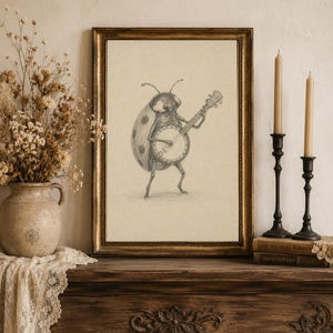 Le dernier bug de la danse | Art mural imprimable croquis banjo coccinelle | Téléchargement numérique lunatique d'art populaire |