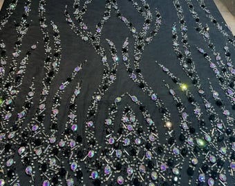 Schwere Perlen Tüll Stoff, Luxus Strass Stickerei für Kleider, Couture Brautmoden